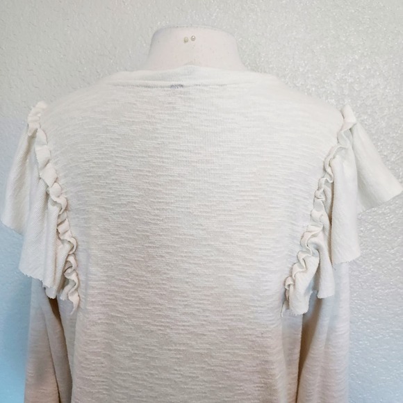 Pilcro Cream V-Neck Sweater w/Ruffle Trim Size Small - Picture 9 of 12